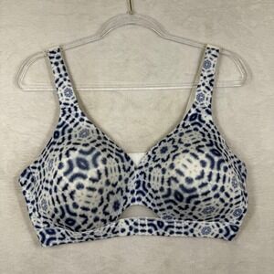 Cacique Blue White Geometric Shibori‎ Wireless Lightly Lined Bra 40D